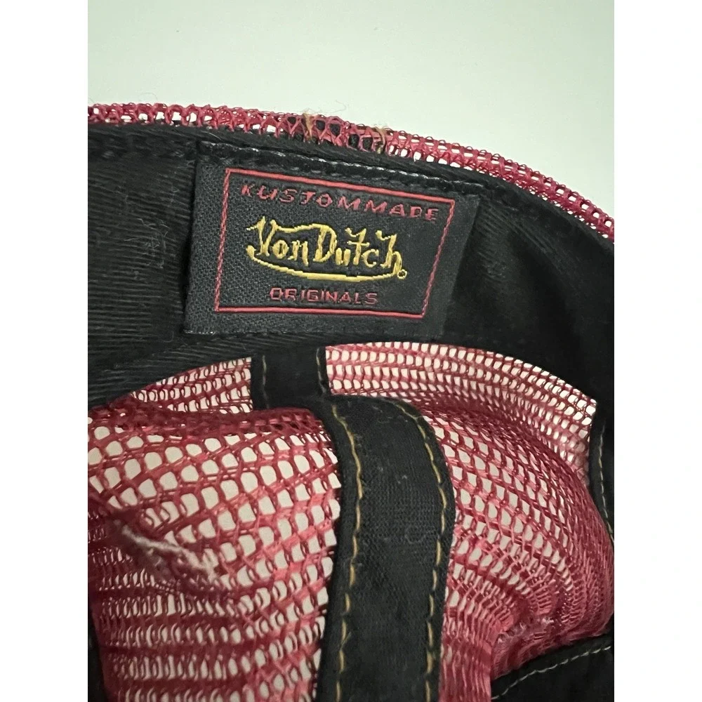 Von Dutch Pink Burgundy Trucker Hat Adjustable Mesh Embroidered Eyeball Patch